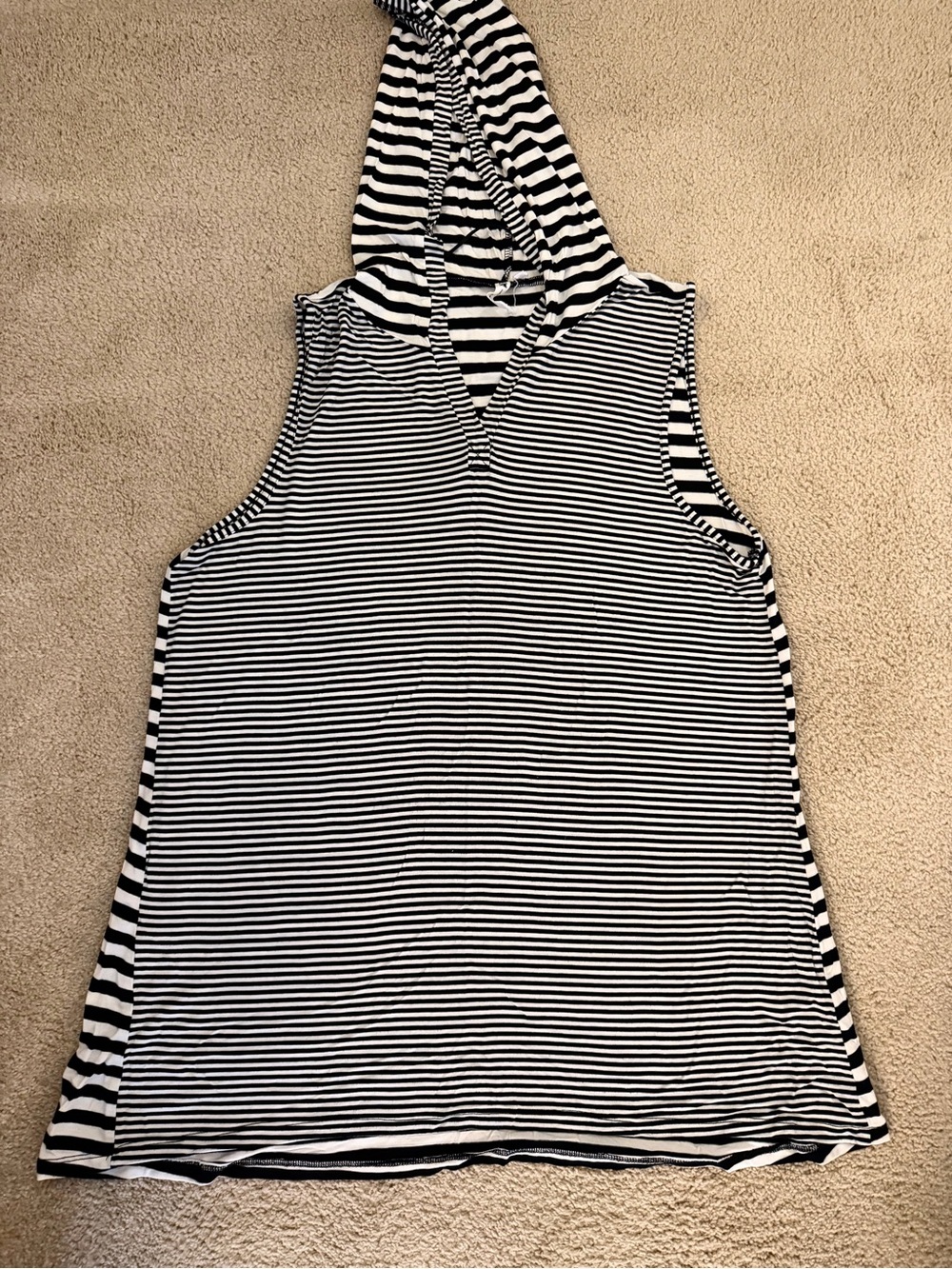 Cable & Gauge Black and White Striped Sleeveless Hooded One-Piece